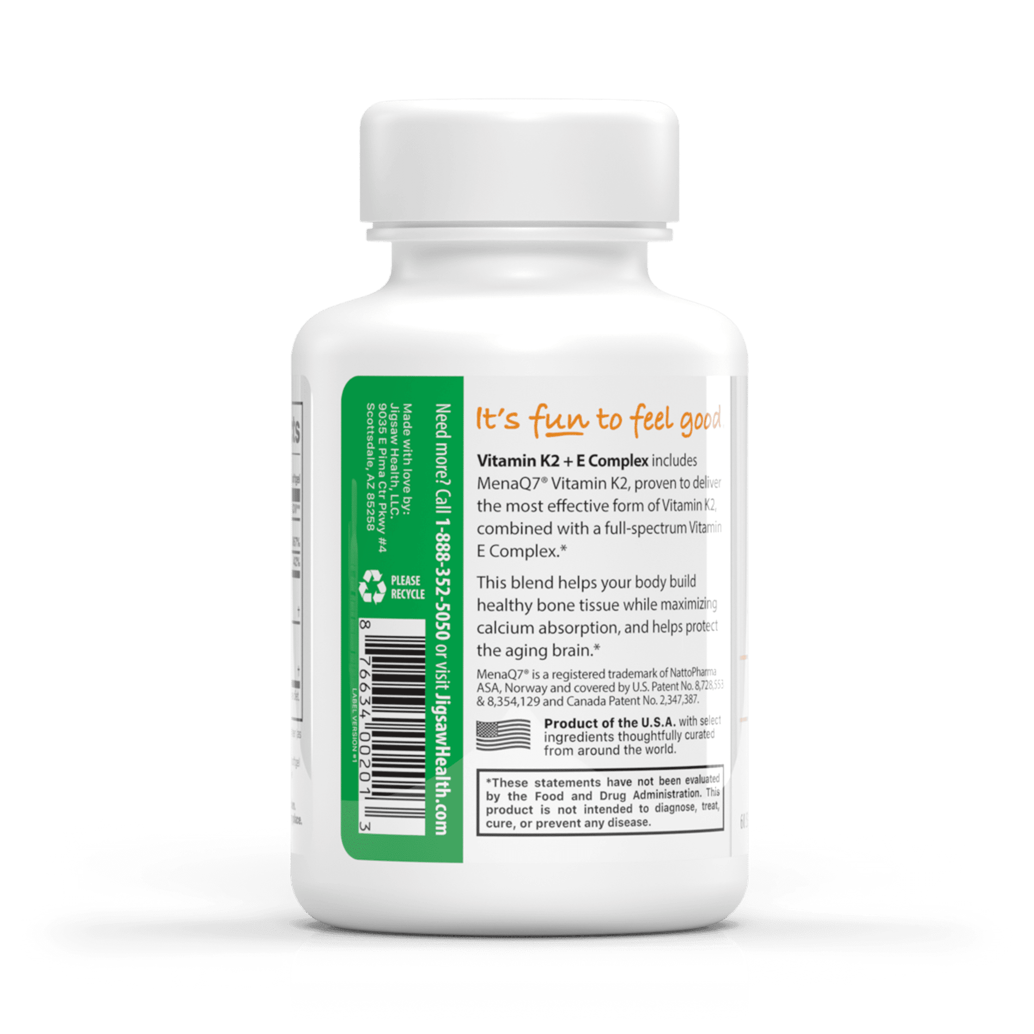 Jigsaw Health Vitamin K2 + E Complex | VitaminK2 Softgels to Enhance Proper Calcium Utilization & Promote a Healthy Heart, 60 Count