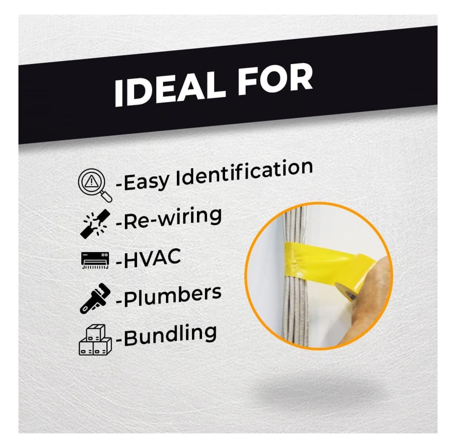 WOD ETC766 Professional Grade General Purpose White Electrical Tape UL/CSA Listed . Vinyl Rubber Adhesive Electrical Tape: 3 inch X 66 ft - Use at No More Than 600V & 176F (Pack of 10)