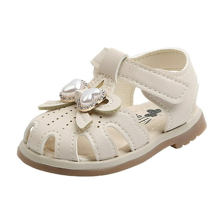 

yinguo toddler kids baby girls pearl bowknot princess leather shoes sandals white 23