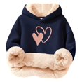 thumbnail image 4 of CPNG Girls Fleece Lined Hoodies Heart Print Long Sleeve Hooded Sweatshirts Without Pocket Kids Loose Fit Daily Pullover Sweatshirt, 4 of 6
