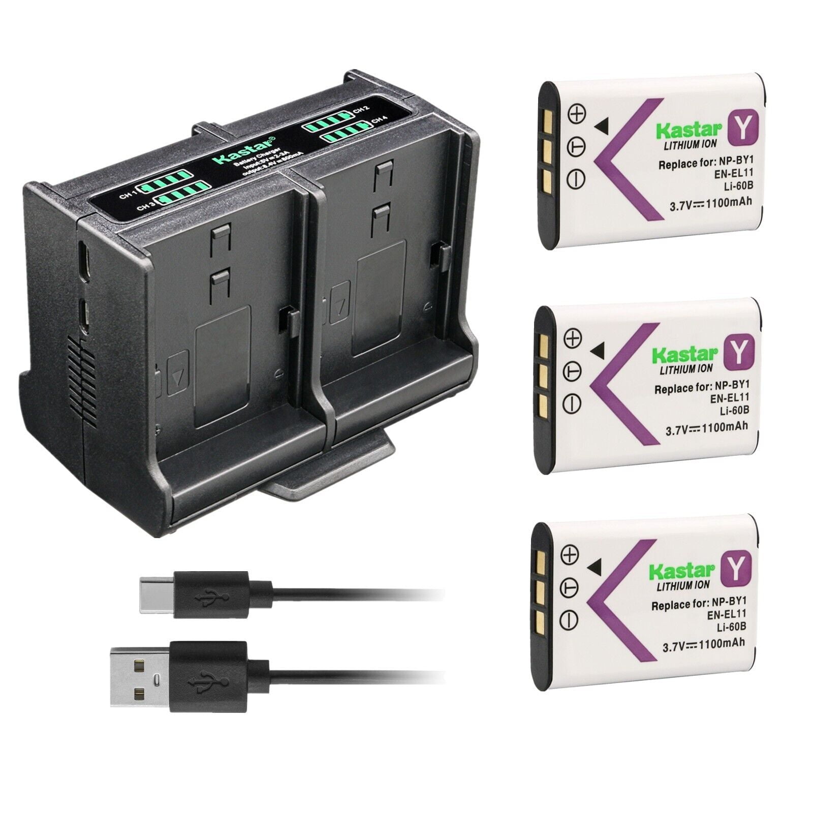Kastar 3-Pack Battery & Smart USB Charger For JVC Camcorders – Ni-MH, 2650mAh