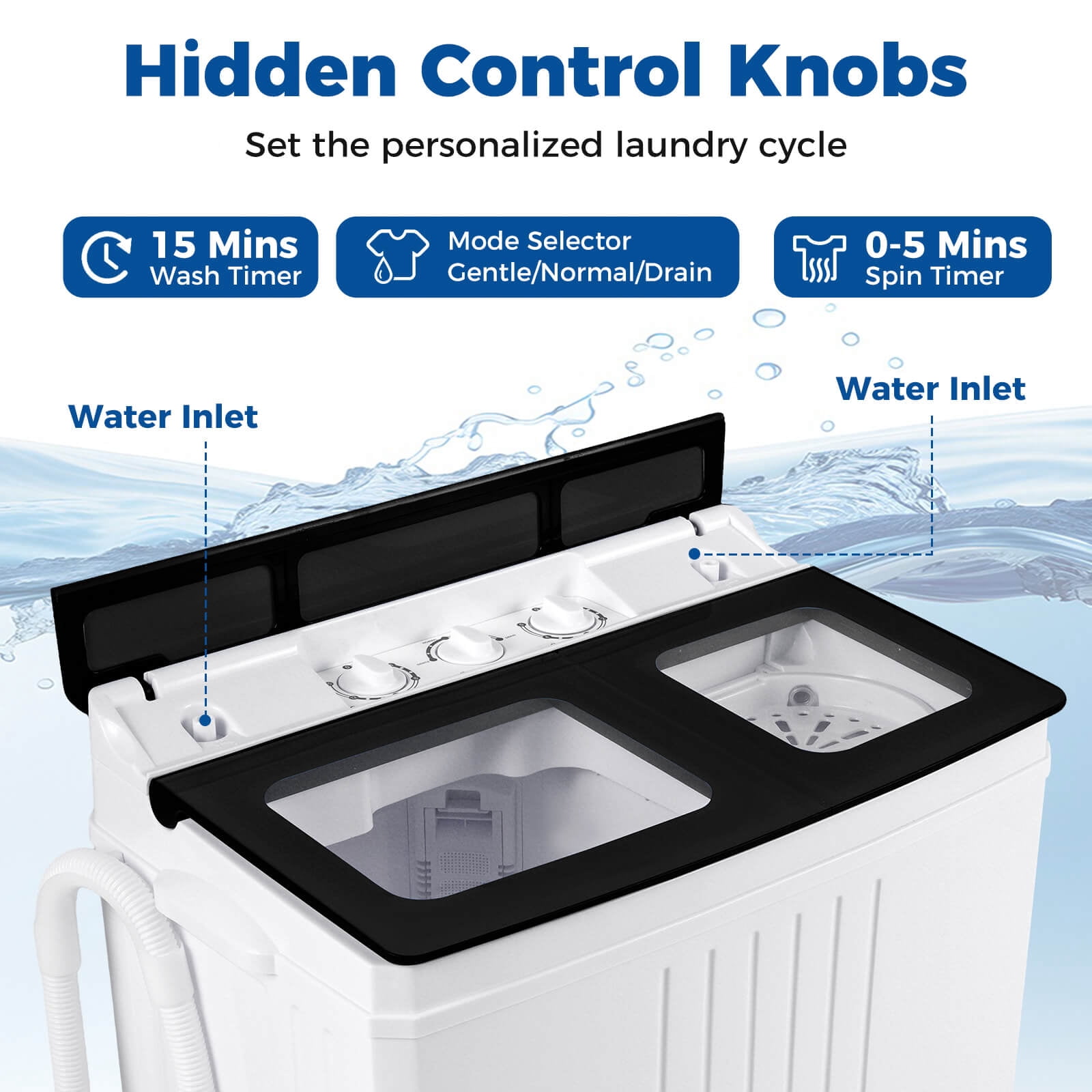 Costway Portable Washing Machine, 20 lbs Compact Laundry Machine with 12 LBS Washer Black & White