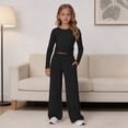 thumbnail image 5 of GiLiling Girls 2 Piece Set Fall Winter Outfits Lounge Sets Long Sleeve Top Wide Leg Pants Sweatsuit Clothing Athletic Outfit (Black, 5-6 Years), 5 of 9
