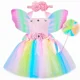 thumbnail image 3 of Disfraz de hada para niñas, vestido de tutú con flores pastel y alas de mariposa, vestido de princesa de hadas del bosque para Halloween y cumpleaños, 3 of 5