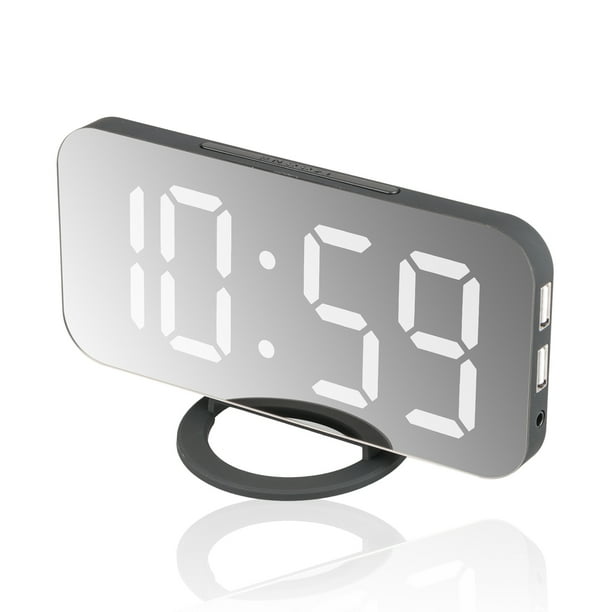 Alarm Clock Large Digital Led Display Sensor Automatic Portable Modern Battery Operated Mirror Soft Light Snooze Night Mode Dual Usb Ports Mirror Alarm Clock For Home Office Travel Included Battery Walmart Com