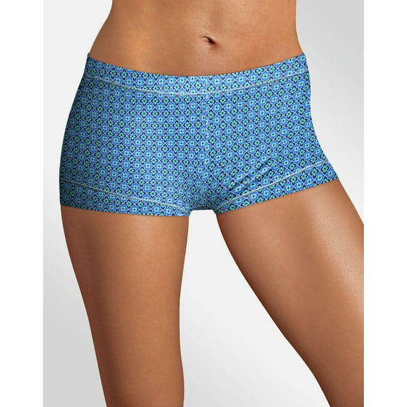 Maidenform Cotton Boyshort Underwear Flower Medallion Print/Velvet Evening w/Sapphire Blue S/5