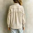 thumbnail image 4 of Boho Striped Button Down Shirt for Women, Vintage Long Sleeve Puff Sleeve Blouse, Oversized Loose Fit Casual Tops, Fall Fashion Tunic Khaki M, 4 of 5