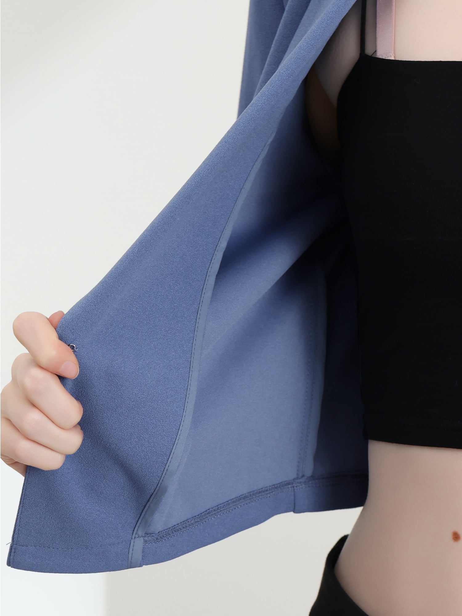 DARING DIVA Women's Notched Lapel Ruched Sleeve Crop Blazer S Blue Grey