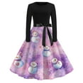 thumbnail image 7 of Women's Casual Fashion Round Neck Long Sleeve Christmas Printed Party Vintage Long Dresses, Retro Audrey Style, Holiday Dress for Christmas, Casual Wear, Festive,Purple Pink,4XL, 7 of 7