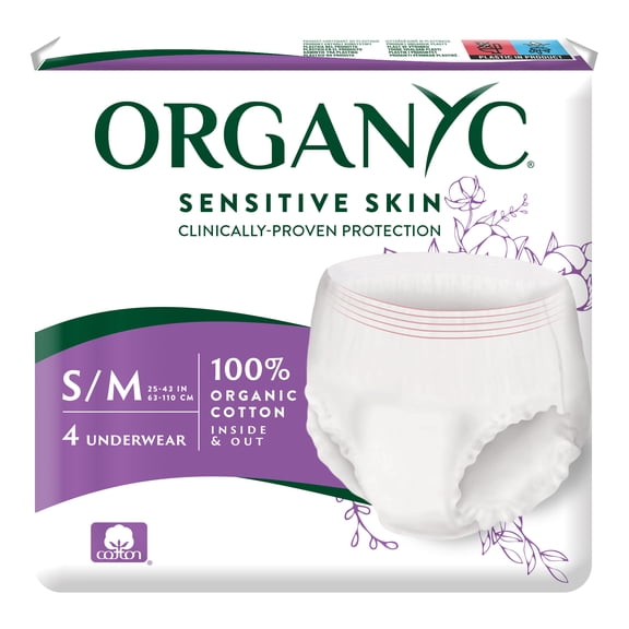 Organyc - Certified Organic Cotton Disposable Period Underwear for Sensitive Skin, Super Absorbent for Women, All-Day or Overnight, S/M, 4 Count