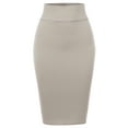 thumbnail image 2 of A2Y Women's Basic Solid Ponte Knee Length Slit Techno Span High Waist Pencil Skirt Khaki S, 2 of 3