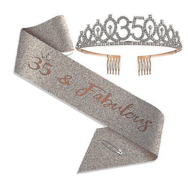 Faja y Tiara de Cumpleaños Yashi en Oro Rosa con Corona 40 y Correa de Hombro