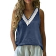 thumbnail image 3 of XUNKUSGA Cotton Linen Tank Tops for Women Retro Lace Splice V-Neck Tunic Tank Tops Summer Trendy Casual Loose Fit Sleeveless Blouses for Women,Blue,L, 3 of 10