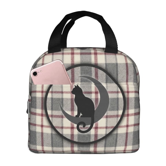 Black Cat Insulated Lunch Bag Reusable Lunch Box Leakproof Thermal Meal Prep Tote With Front Pocket For Work Office Picnic Beach Travel Daily