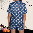 thumbnail image 5 of Halloween Pajamas Women Ghost Pumpkin Print Short Sleeve Button Shirts Shorts Sets Spooky & Cute 2 Piece Pjs Sets (Blue L), 5 of 6
