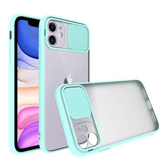 Designed for iPhone 13 Case with Slide Camera Cover, Shockproof Soft Rubber Bumper & Hard Back Protective Case for iPhone 13 6.1 inch (2021) - Sky Blue