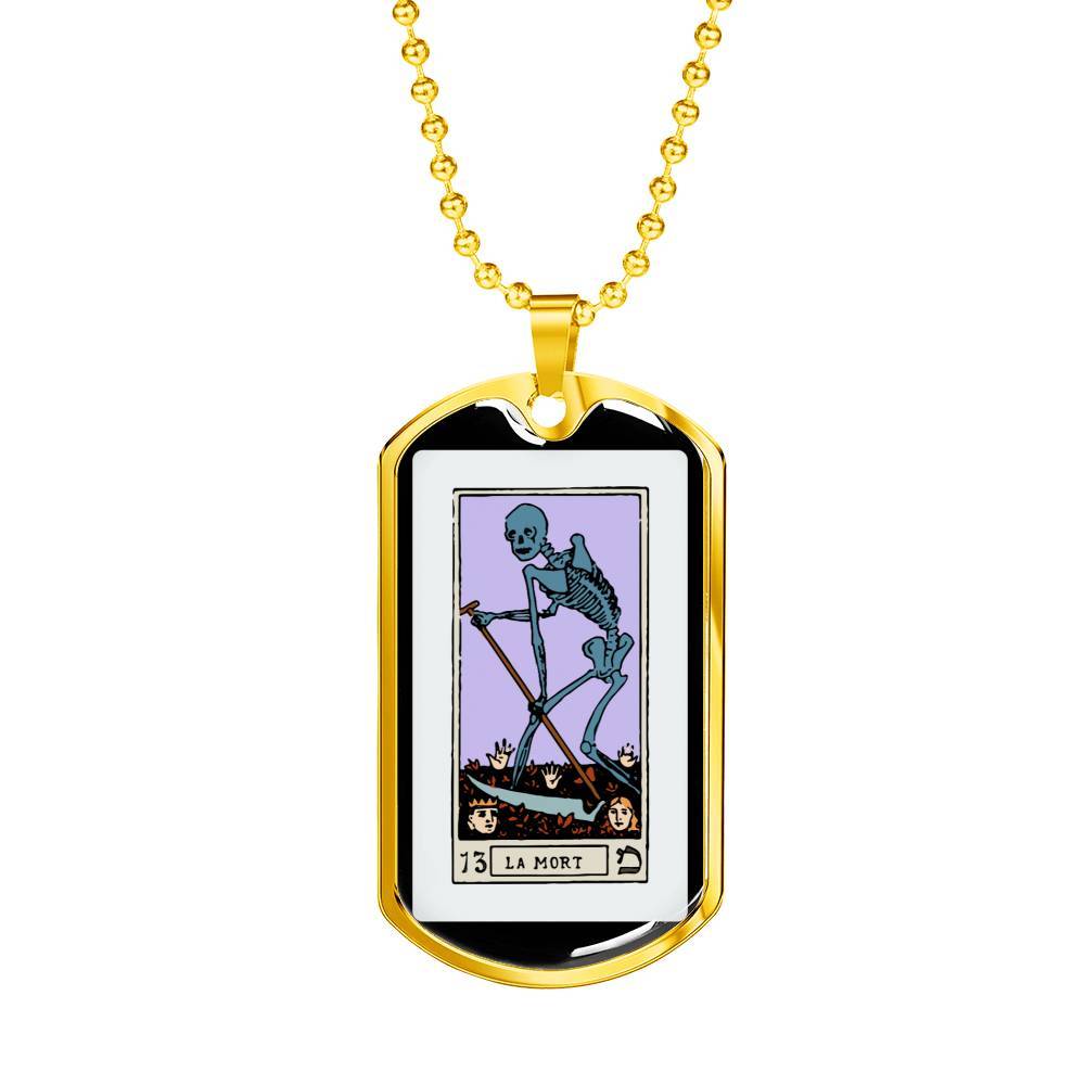 Tarot Card Necklace The Death Skeleton Stainless Steel or 18k Gold Dog Tag  24" - Walmart.com