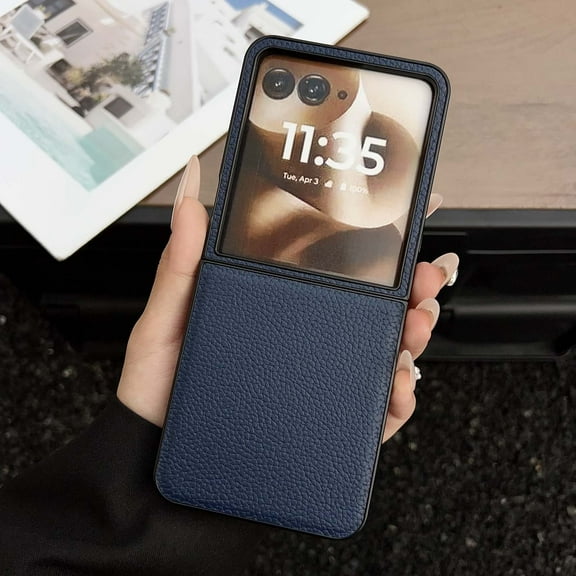 Designed for Motorola Razr 60 Ultra / Ultra 2025 Phone Case,Ultra Slim Lychee Grain PU Leather&Hard PC Hybrid Design,Shockproof Durable Protective Thin Fit Rugged Phone Case,Blue