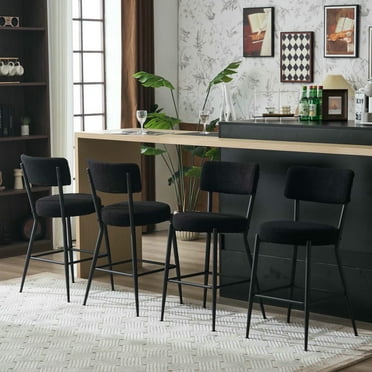 Kepooman Counter Bar Stools, Counter Stool,Set of 4 Modern Bar Stools with Metal Base for Kitchen, Dining and Living Room,Black