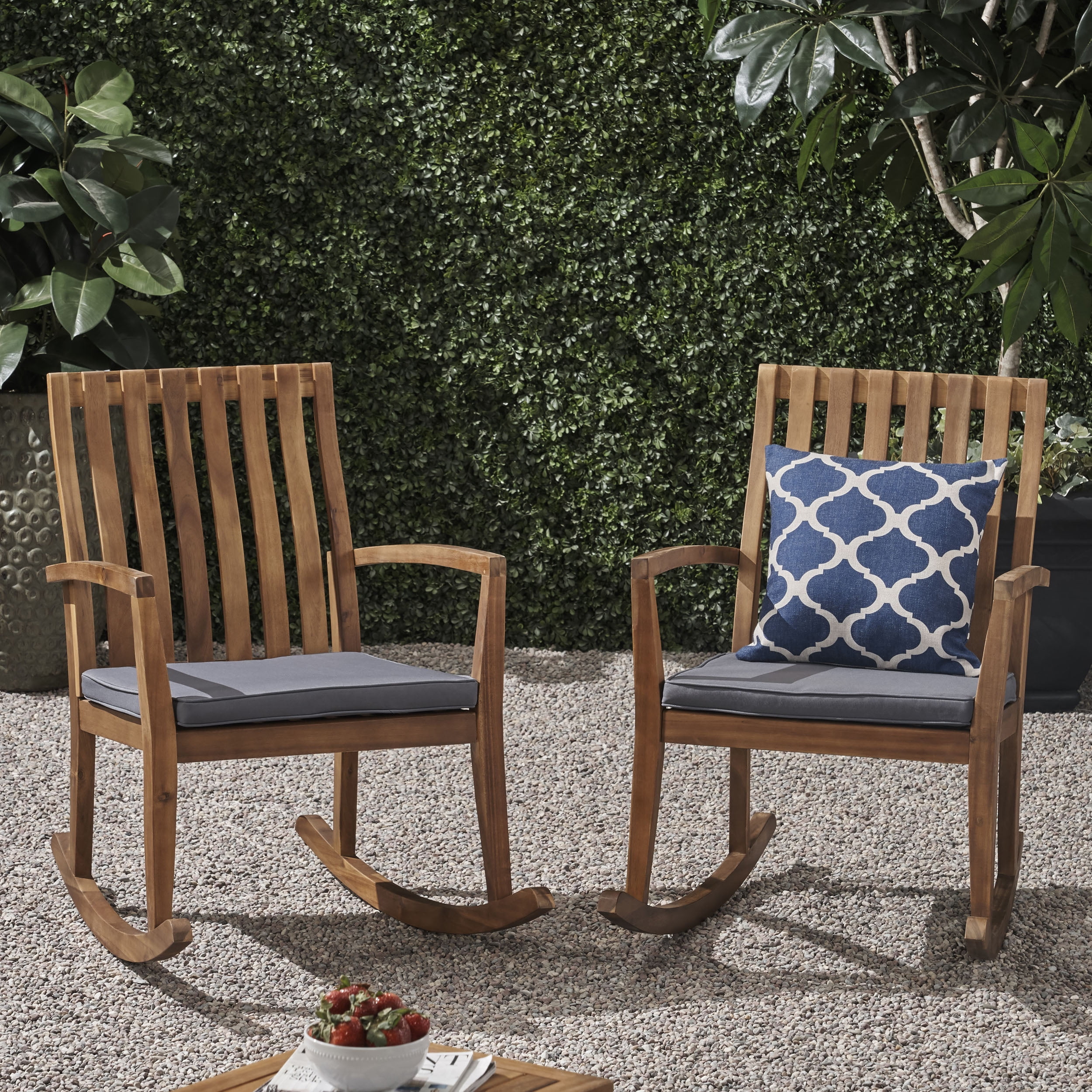 Maddox Outdoor Acacia Wood Rustic Rocking Chair with