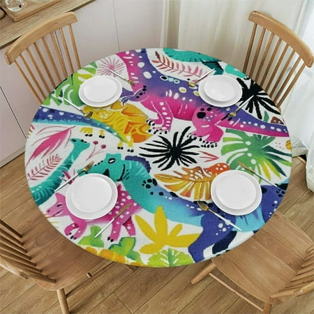 

Orinice Dinosaur Colorful Pattern Round Table Cover Stain Resistant Washable Indoor Outdoor Tablecloth Kitchen Dining Wedding Parties Waterproof Fabric 100% Polyester 38-42