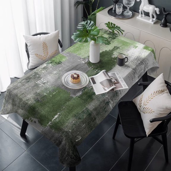 Sage Green Grey Table Cloth Waterproof Tablecloths, Abstract Art Oil Painting Modern Geometric Tablecloth Dining Table Cover for Kitchen Party Tabletop Outdoor, Rectangle Tablecloth 54x108 Inch