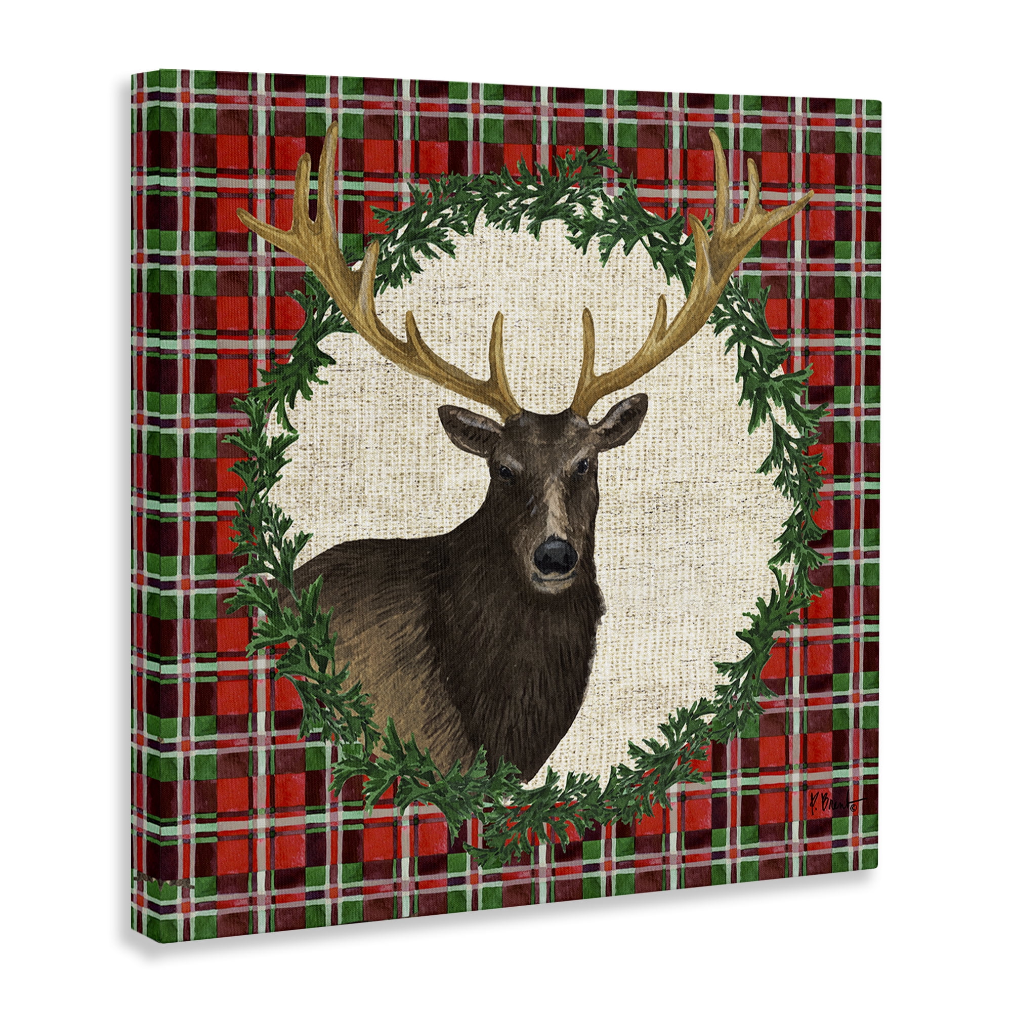Stupell Industries Festive Plaid Elk Holiday Painting Wrapped Canvas Art Print Wall Art, 17 x 17