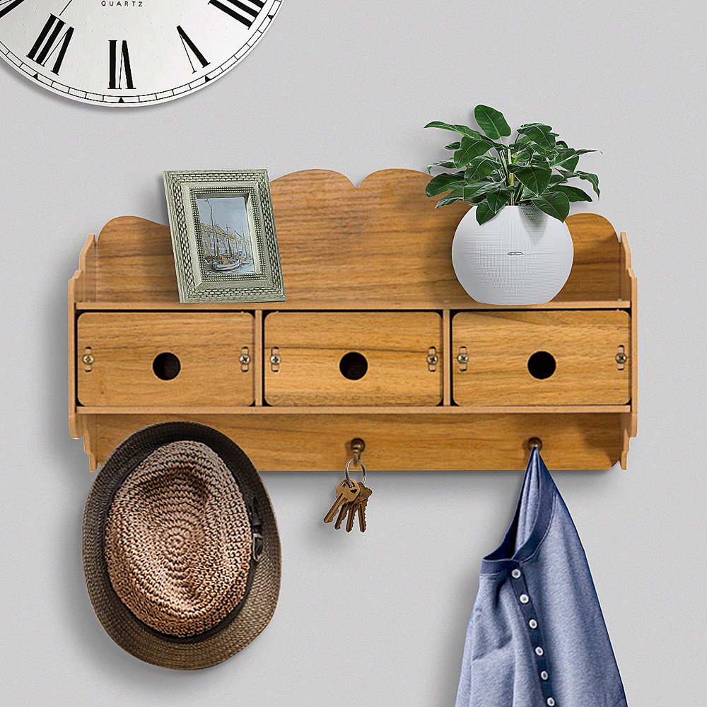 Wall Mounted Holder Rack Shelf with 3 Drawers, Storage Organizer Home Kitchen Living