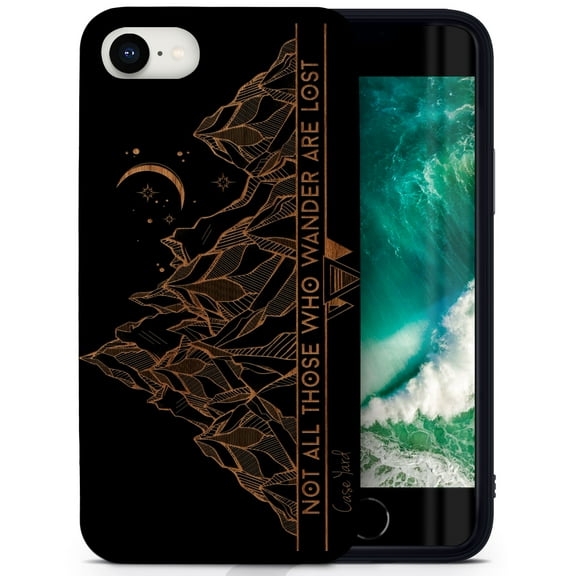 Case Yard Wooden Case for iPhone-SE Soft TPU Silicone cover Slim Fit Shockproof Wood Protective Phone Cover for Girls Boys Men and Women Supports Wireless Charging Tribal Mountains Design