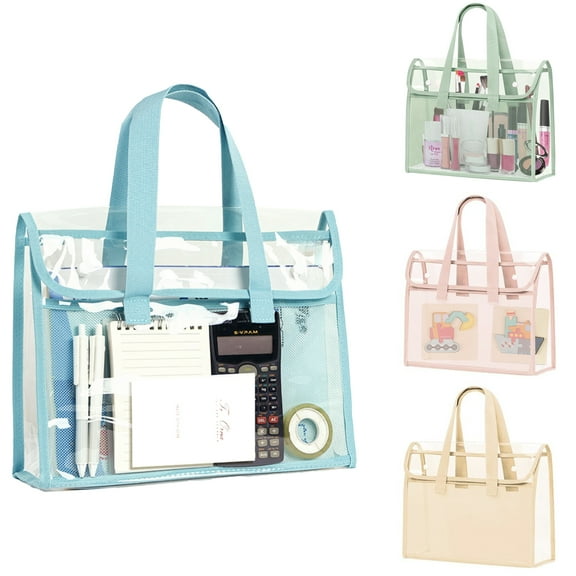 Clear File Folder Bag with Mesh Pocket, Multicolor, 4 Pack