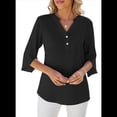 thumbnail image 2 of Blusa Informal de para Mujer, con Mangas 1/2 con Volantes, Cuello en V, Holgada, Color Negro, Talla M, 2 of 6
