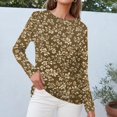 thumbnail image 5 of WTOBBY Women's Casual Floral Print Round Neck Long Sleeve T-shirt Top Fashion Wear Comfortable Soft Fabric Breathable Material Daily Outfit Stretch Fit for Versatile Use,Light Brown 2XL, 5 of 5