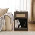 thumbnail image 4 of ARKANTOS Rattan Nightstand with Charging Station Set of 2 Bedside Table with Drawers Charcoal Oak, 4 of 10