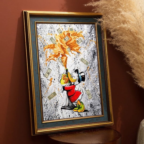 Disney Animation Mickey Mouse Graffiti Poster Wall Donald Duck Loves Money Canvas Painting Art Picture for Bedroom Decoration20X30cm Unframed Gao Jinjia LED