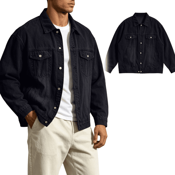 Frnrwgo Men's Soft Denim Jacket Loose Fit Vintage Washed Button Front Casual Streetwear Outerwear