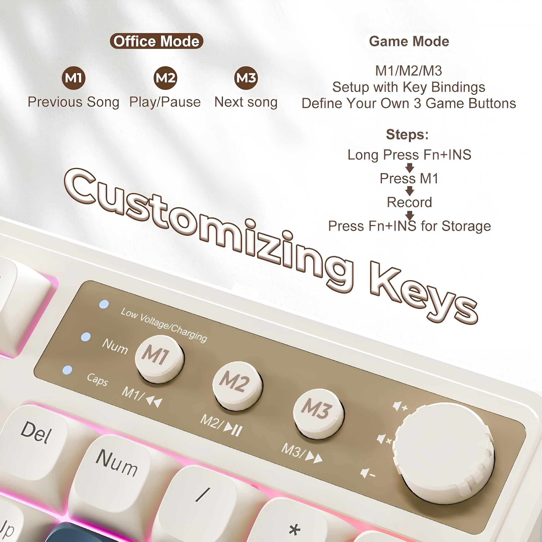 GJX Gaming Keyboard, Wireless Computer Keyboards, Tri-Mode Bluetooth/2.4Ghz/Usb-C Custom Creamy Keyboard with Number Pad, Rgb Backlit Media Knob Programmable Keyboard for Pc Gamer - Green