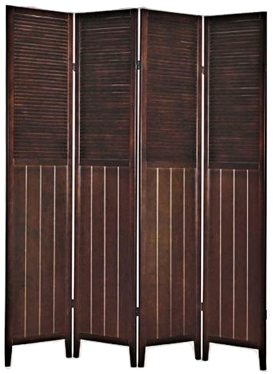 Legacy Decor Solid Wood Shutter 4 Panel Room Divider, 71" Tall