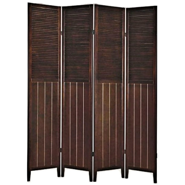 Legacy Decor Solid Wood Shutter 4 Panel Room Divider, 71" Tall