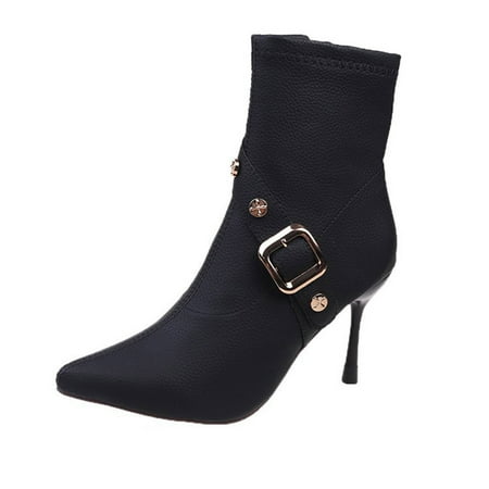 

AnuYalue Boots on Clearance 2024 Women s Mid Calf Pointed Toe Boots Stilettos High Heels Fashion Party Dressy Stripper Heels Boots For Ladies