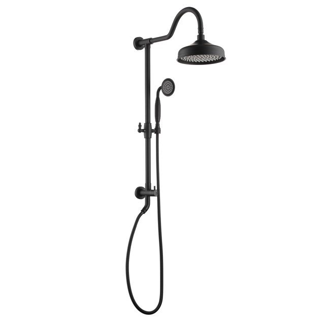Boyel Living 8 In Rainfall Shower Head with Handheld Shower Wall Mounted Bathroom Shower System Dual Function Exposed Pipe Integrated Bathroom Luxury Shower Faucet Set(Matte Black)