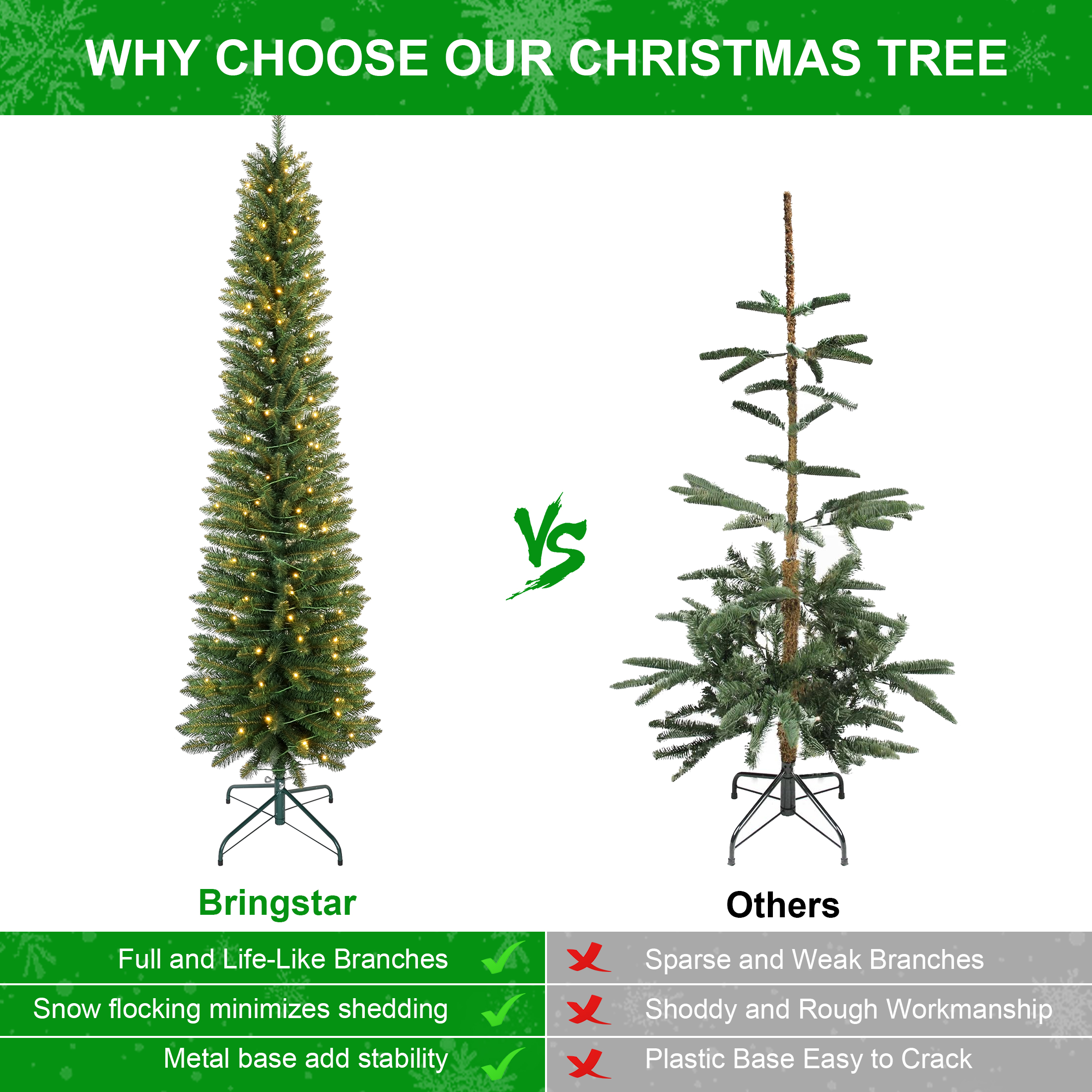 BRINGSTAR 6' Pre-Lit Pencil Christmas Tree Green photo 4