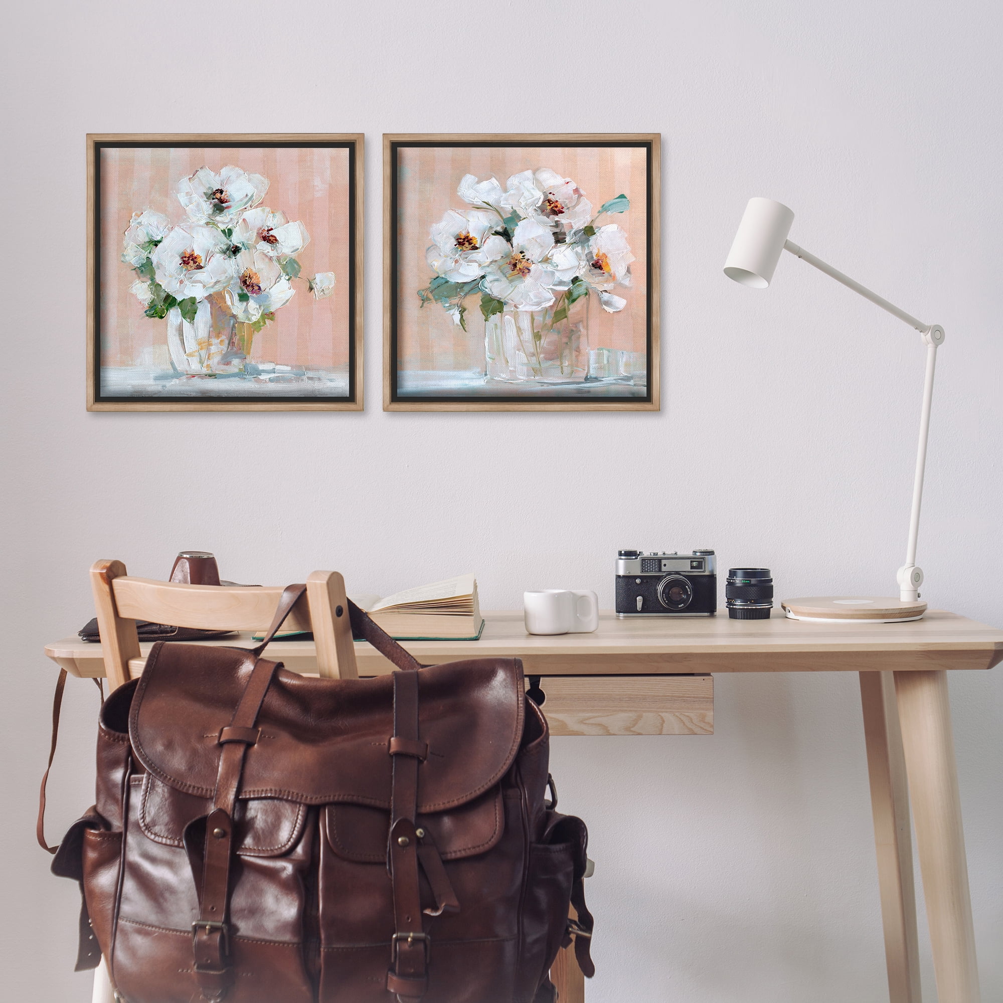 Stupell Industries Abstract Floral Vase Plants & Flowers Painting Brown Floater Framed Canvas Art Print Wall Art, 18 x 18, Set of 2
