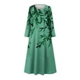 thumbnail image 4 of pstuiky Dresses for Women, Women Cotton and Linen Dress Long Sleeve Crew Neck Dress Printed Dress and Ankle Dress Casual Holiday Dress with Pockets Leisure Green L, 4 of 5