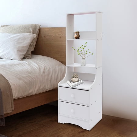 Modern Nightstand with 2 Drawers Tall Bed End Table/Bedside Table for Bedroom Living Room Bed Side Table/Night Stand with Storage Shelf (White)
