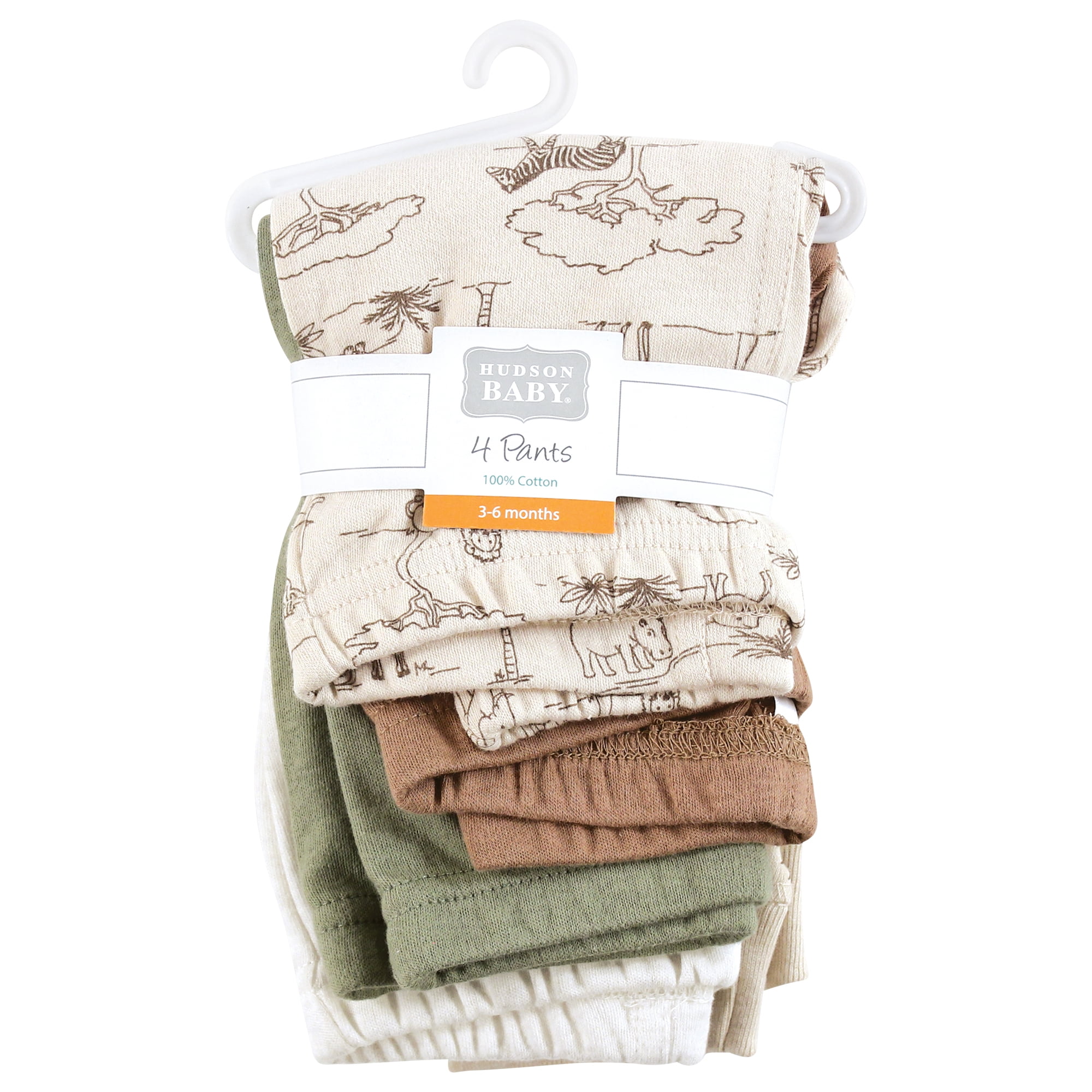 Hudson Baby Cotton Pants and Leggings, Beige Safari Scene, Preemie