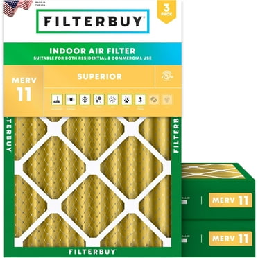 Filterbuy 20x22x4 MERV 11 Allergen Defense, Pleated HVAC AC Furnace Air Filters (3-Pack)