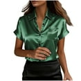 thumbnail image 6 of Atogsazn Womens V Neck Silk Satin Shirt Casual Short Sleeve Button Down Shirts Tunic Tops Business Work Blouse Green S Fashion, 6 of 9