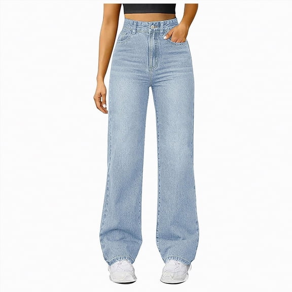 mgoYE Women's Wide Leg Jeans High Waisted Strechy Denim Pants(Light Blue,5XL)