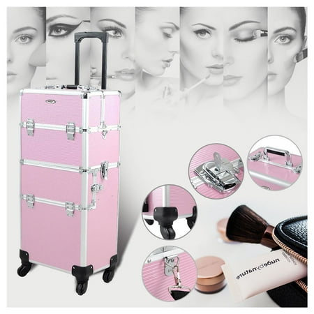 AW 2in1 Lockable Pro Rolling Makeup Case 360 Degree 4-Wheels Artist  Travel Salon Train Organizer Cosmetic Box Color (Best Makeup Case Organizer)