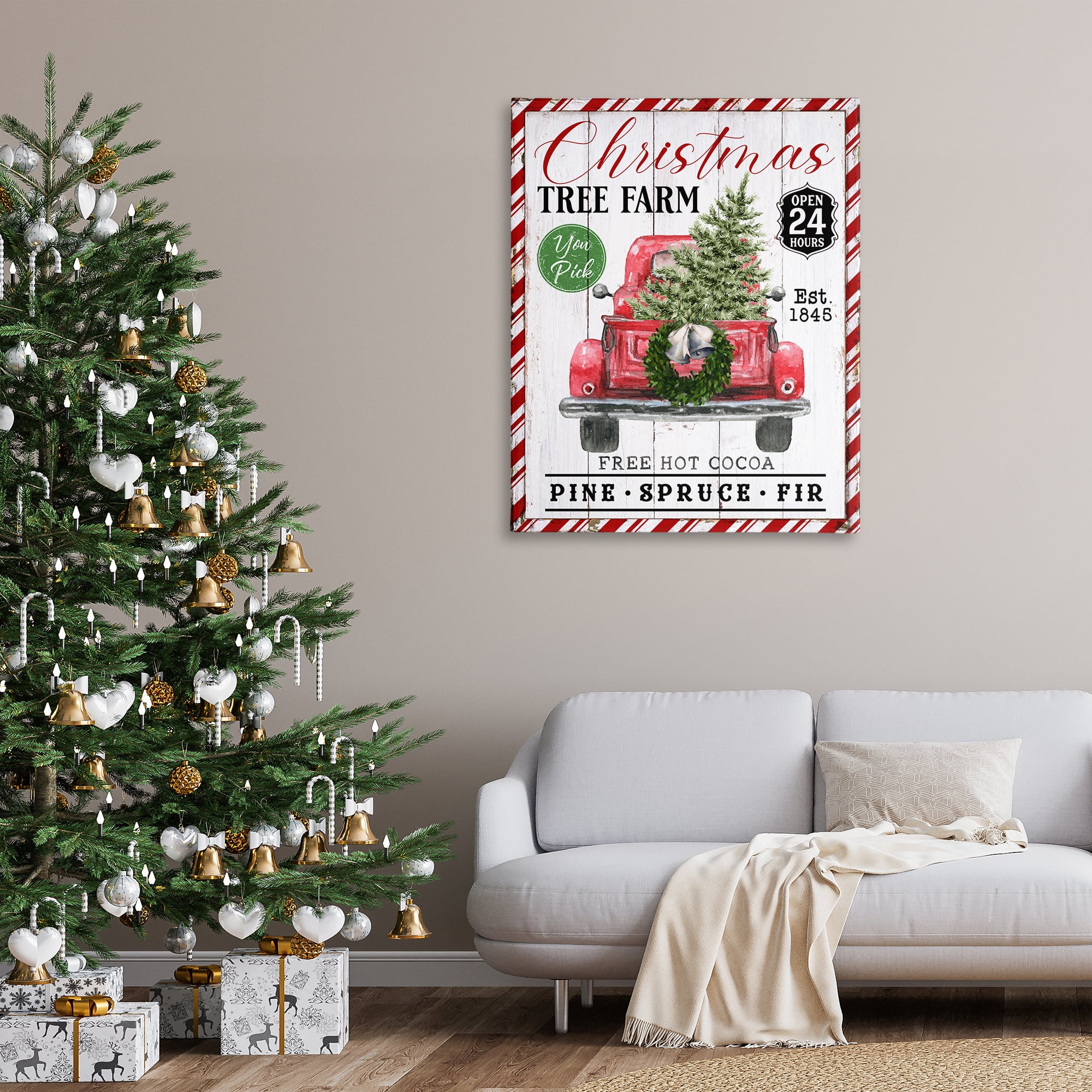 Stupell Industries Holiday Tree Farm Sign Holiday Painting Gallery Wrapped Canvas Art Prints Wall Art, 36 x 48